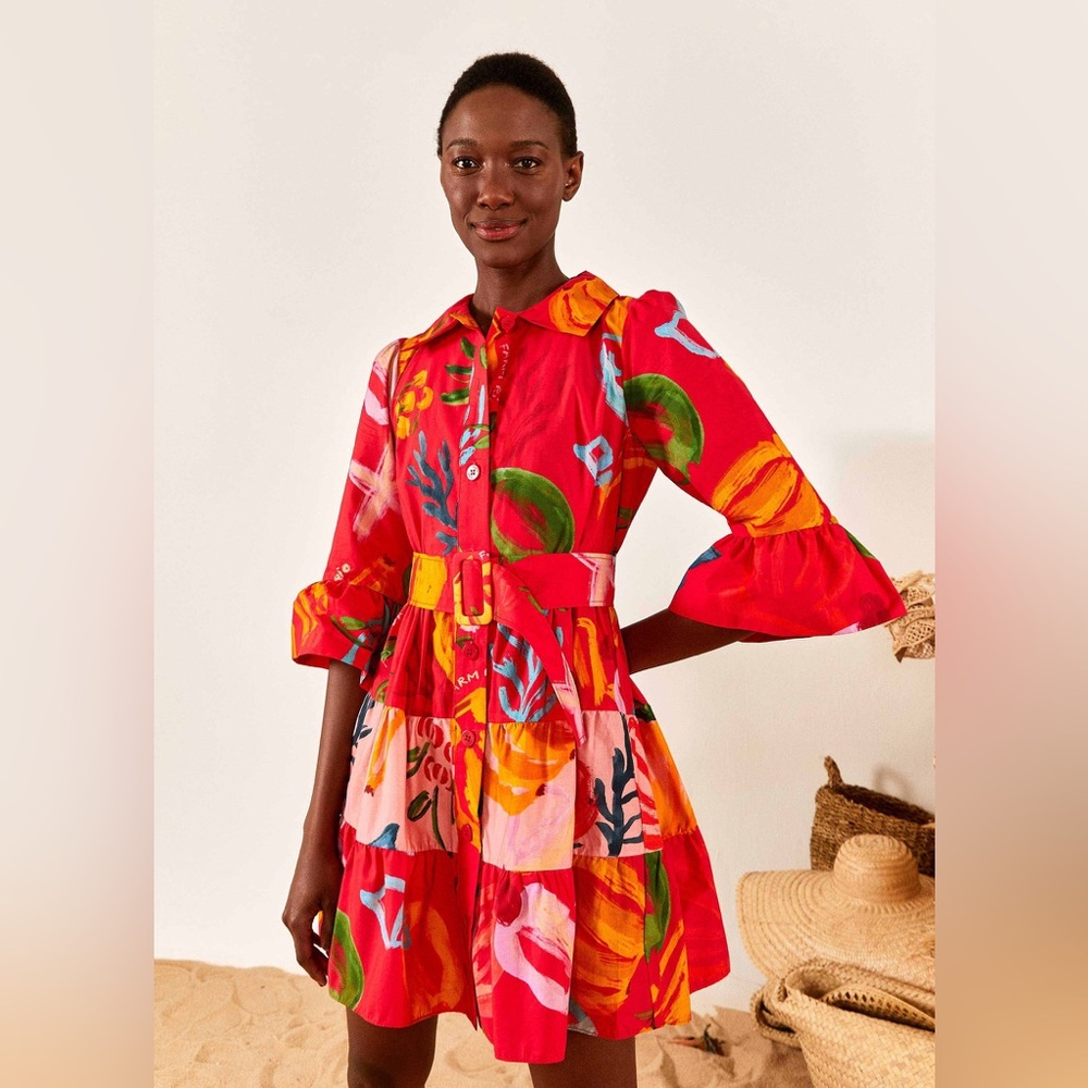 Farm Rio Red Mixed Fruits Ocean Mini Dress